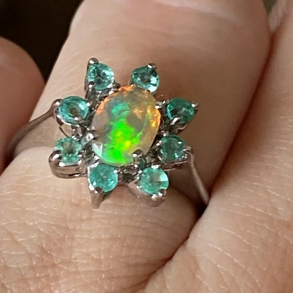Classy Genuine Ethiopian Opal Emerald Ring - Picture 6 of 9